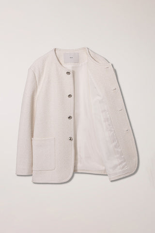 UNISEX COLLARLESS TWEED JACKET CREAM