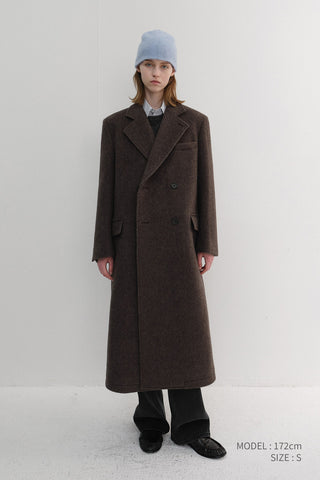 UNISEX LOOSE DOUBLE-BREASTED COAT BROWN MELANGE