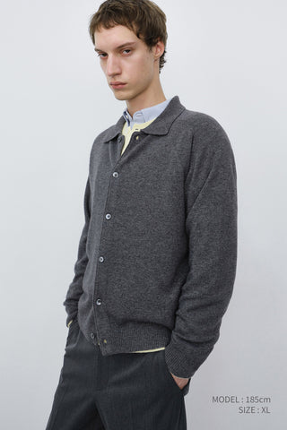UNISEX COLLARED KNIT CARDIGAN MELANGE GREY