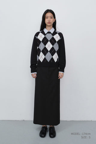 UNISEX ARGYLE CREWNECK SWEATER BLACK