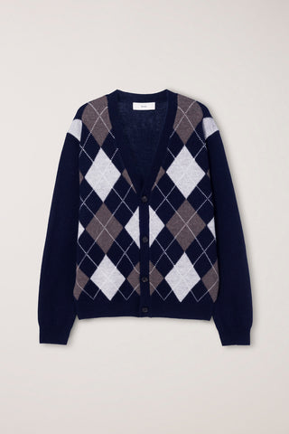 UNISEX V-NECK ARGYLE CARDIGAN NAVY