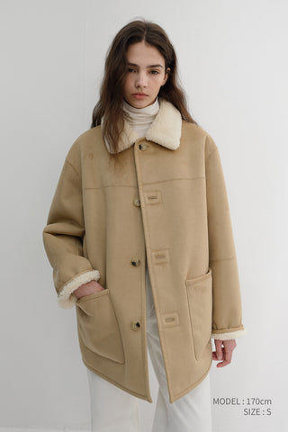 UNISEX REVERSIBLE SOFT SHEARLING HALF JACKET SOFT BEIGE