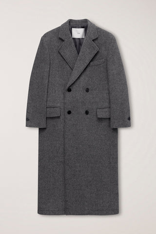 UNISEX LOOSE DOUBLE-BREASTED COAT GREY HERRINGBONE