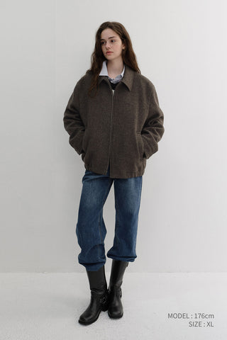UNISEX COLLARED WOOL BLOUSON BROWN MELANGE