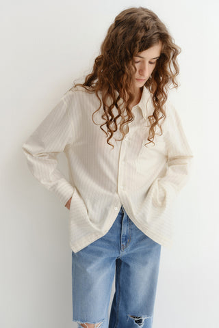 UNISEX CLASSIC STRIPED BD OVERSHIRT BEIGE