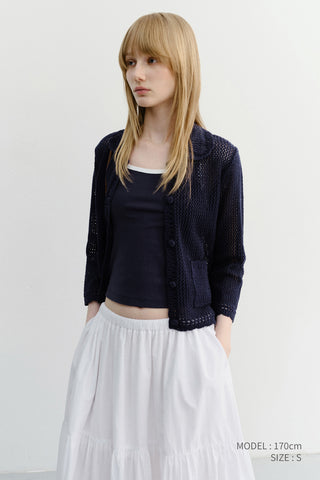 CROCHET COLLARED CARDIGAN NAVY
