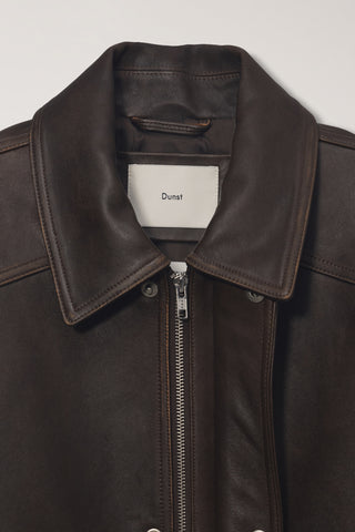 UNISEX OVERSIZED VINTAGE LEATHER BLOUSON BRUSHED BROWN