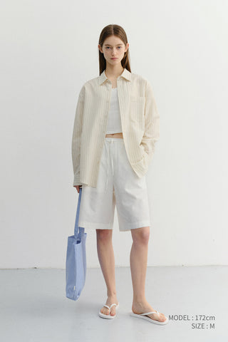 UNISEX CLASSIC STRIPED BD OVERSHIRT BEIGE