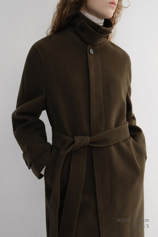 UNISEX BELTED CASHMERE MAC COAT MOCHA BROWN