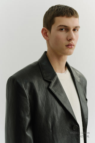 UNISEX 3 BUTTON ALTER-LEATHER BLAZER BLACK
