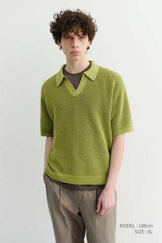 UNISEX CHUNKY POLO KNIT OLIVE