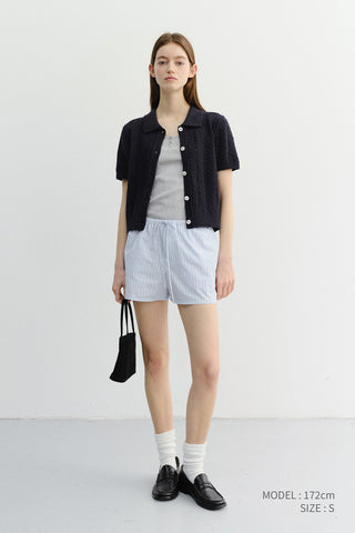 COLLARED HALF SLEEVE CARDIGAN NAVY