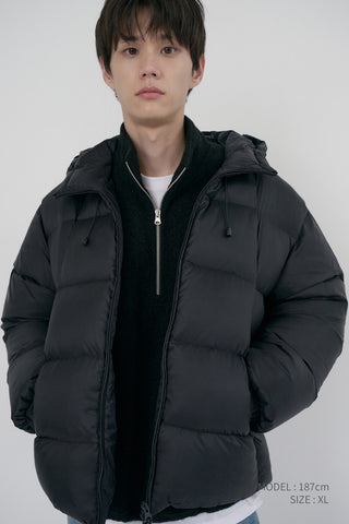 UNISEX HOODED VOLUME GOOSE DOWN JACKET BLACK