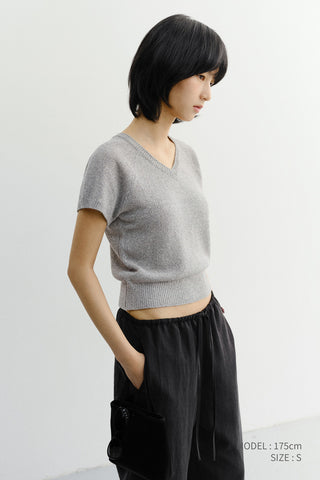 SUMMER LINEN V-NECK KNIT MELANGE GREY