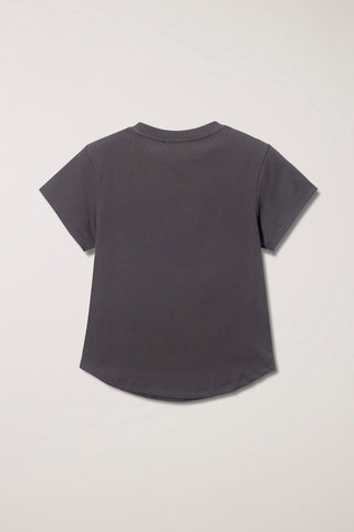 CURVED HEM SLIM TOP WASHED CHARCOAL GREY