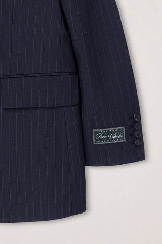 UNISEX REFINED MASCULINE WOOL BLAZER NAVY STRIPE