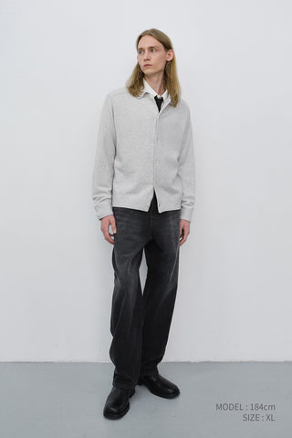 UNISEX COLLARED KNIT CARDIGAN LIGHT MELANGE GREY