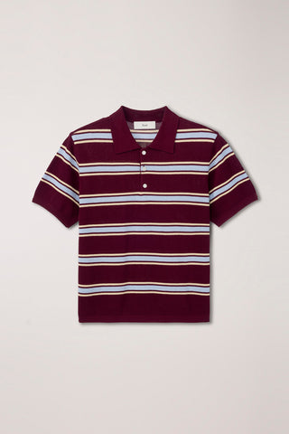UNISEX MULTI STRIPED POLO KNIT BURGUNDY SKY BLUE