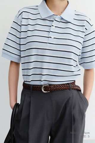 UNISEX STRIPED POLO SHIRT SOFT BLUE