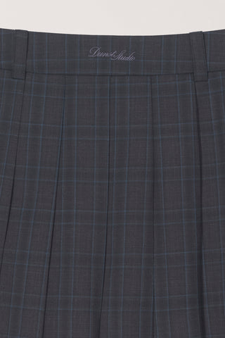 PLEATS MINI CHECKED SKIRT CHARCOAL BLUE CHECK