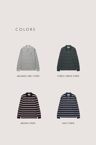 UNISEX MULTI STRIPE COLLARED T-SHIRT NAVY STRIPE