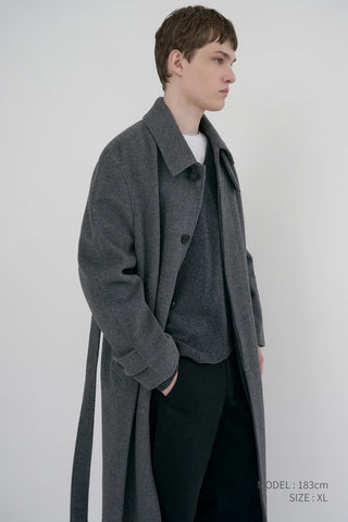 UNISEX BELTED CASHMERE MAC COAT MELANGE GREY