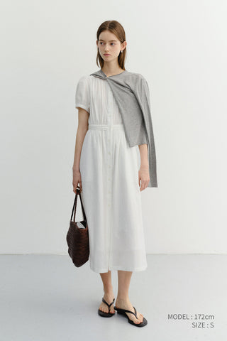 MAXI SHIRRING HALF SLEEVE DRESS IVORY
