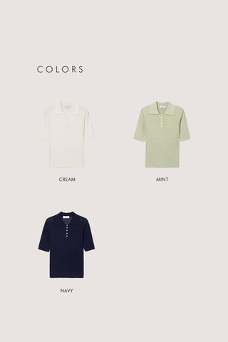 BUTTONED SLIM POLO KNIT CREAM