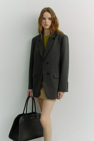 ESSENTIAL 2 BUTTON WOOL BLAZER MELANGE GREY