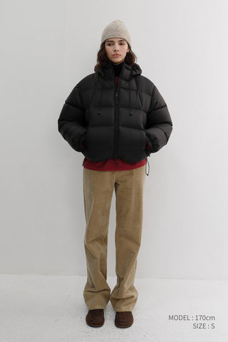 UNISEX HOODED VOLUME GOOSE DOWN JACKET BLACK