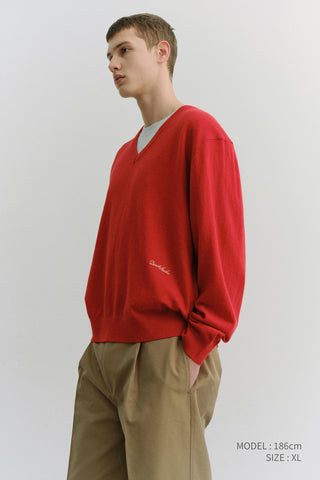 UNISEX SOFT V-NECK SWEATER TOMATO RED