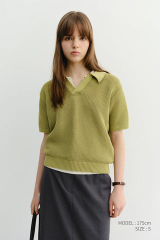 UNISEX CHUNKY POLO KNIT OLIVE