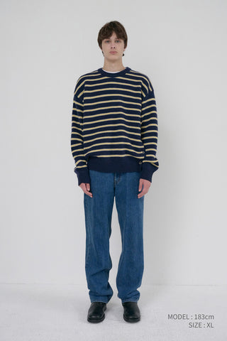 UNISEX STRIPED CHUNKY SWEATER NAVY