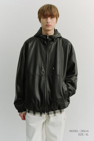 UNISEX ALTER-LEATHER WINDBREAKER BLACK