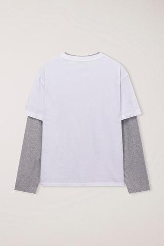 UNISEX LAYERED SET-UP T-SHIRT OFF WHITE MELANGE GREY