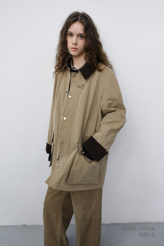 UNISEX WAXED COTTON HUNTING JACKET BEIGE