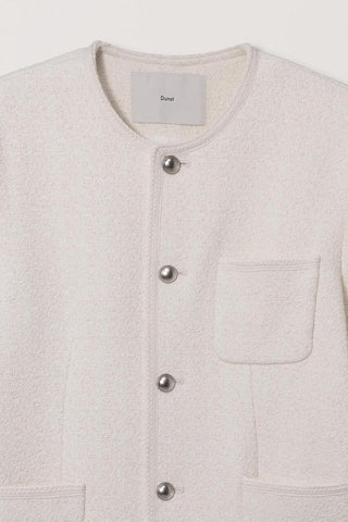 UNISEX COLLARLESS TWEED JACKET CREAM