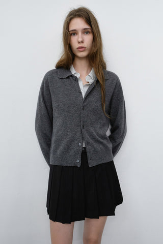 UNISEX COLLARED KNIT CARDIGAN MELANGE GREY