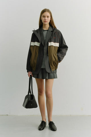 UNISEX BLOCKED WINDBREAKER CHARCOAL GREY