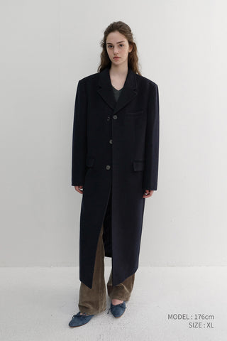 UNISEX 2-WAY 3 BUTTON CASHMERE COAT NAVY