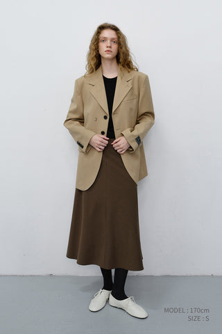 UNISEX REFINED MASCULINE WOOL BLAZER CARAMEL BEIGE