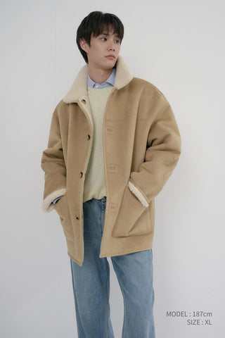 UNISEX REVERSIBLE SOFT SHEARLING HALF JACKET SOFT BEIGE