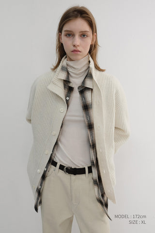 UNISEX HIGH NECK BUTTON CARDIGAN CREAM
