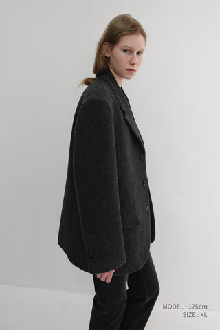 UNISEX 3 BUTTON WOOL BLAZER CHARCOAL GREY