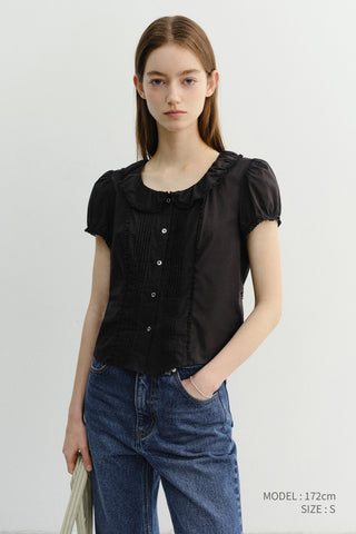 FRILL COLLARED BLOUSE BLACK