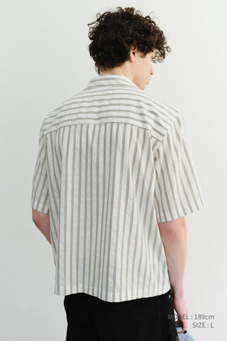 CROPPED OPEN COLLARED STRIPED SHIRT GREEN STRIPE