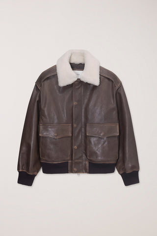 UNISEX DETACHABLE A-2 LEATHER BLOUSON BROWN