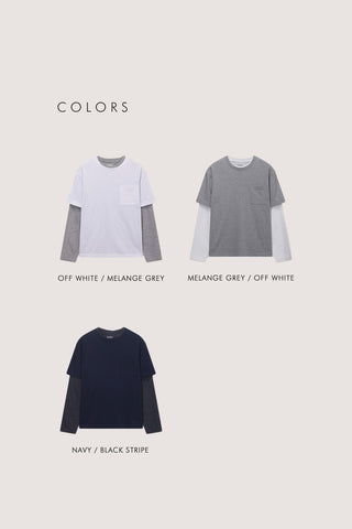 UNISEX LAYERED SET-UP T-SHIRT MELANGE GREY OFF WHITE