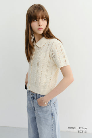 COLLARED HALF SLEEVE CARDIGAN CREAM