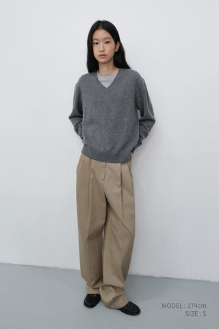 DOUBLE PLEATED WIDE CHINO SLACKS BEIGE